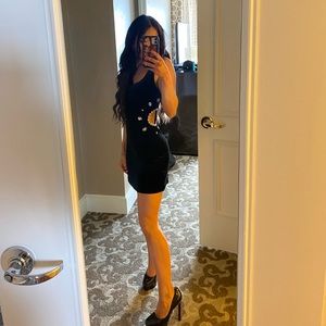 Velvet gold side cut out with jewels dress